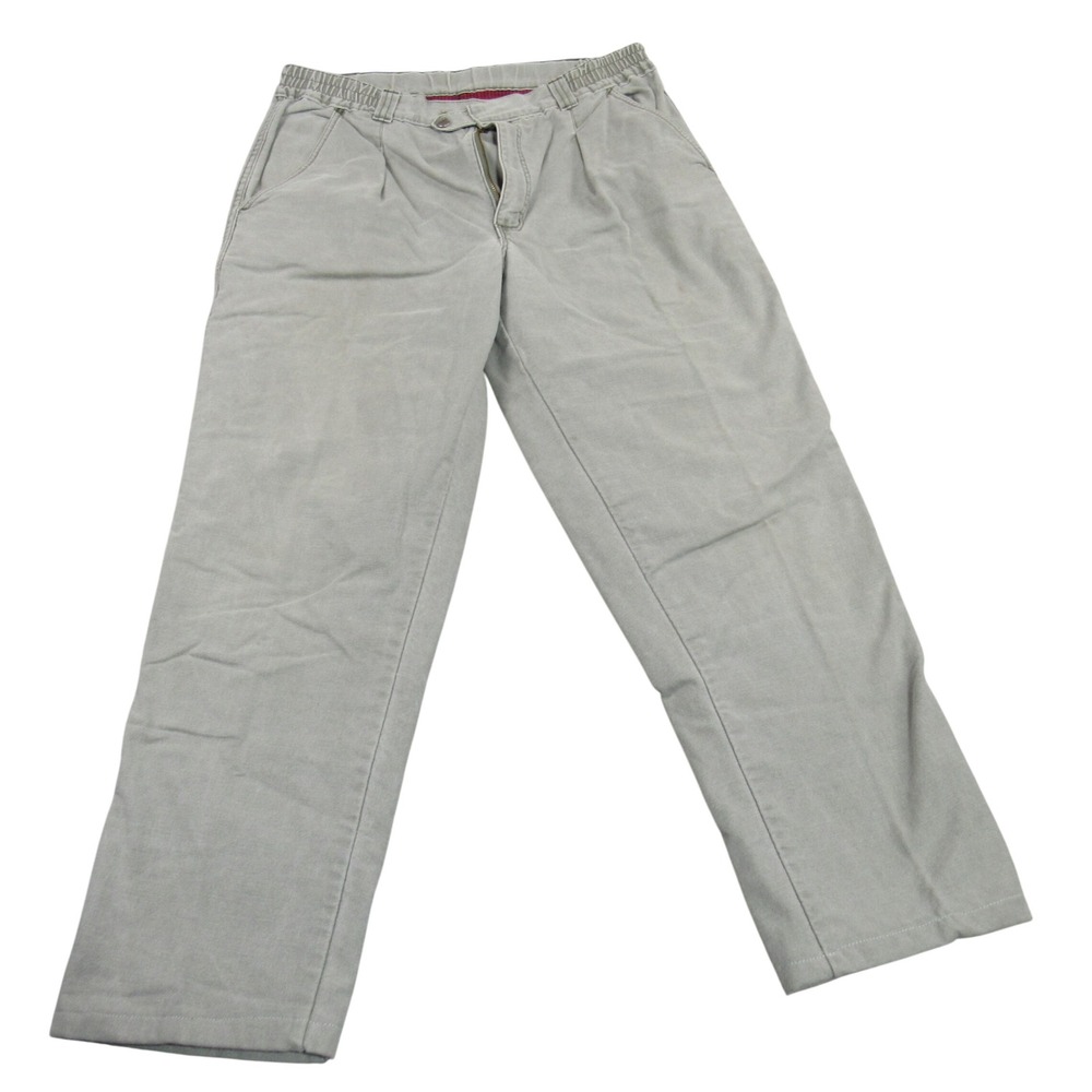LL Bean Pathfinder Flannel Lined Pants‎ Mens 34x27.5 Olive Green Pleated Canvas